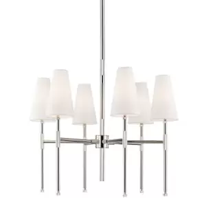 Image of Bowery 6 Light Chandelier Polished Nickel, Linen