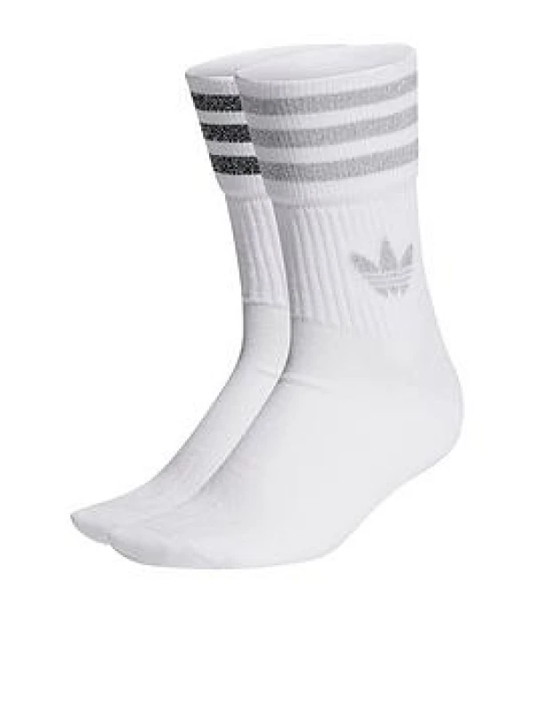 Image of Adidas Glitter Crew Socks White Grey Two Black, L