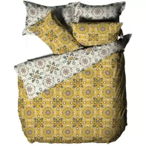 Image of Furn Folk Floral Duvet Cover Set (Superking) (Ochre Yellow) - Ochre Yellow
