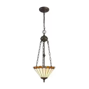 Image of Luminosalighting - Luminosa Lighting - 2 Light Uplighter Ceiling Pendant E27 With 30cm Tiffany Shade, Amber, Crystal, Aged Antique Brass