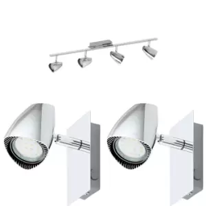 Image of Quad Ceiling Spot Light & 2x Matching Wall Lights Modern Chrome Adjustable Shade