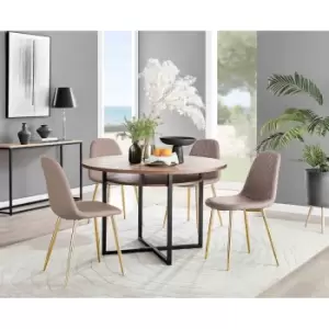 Image of Furniture Box Adley Brown Wood Storage Dining Table and 4 Cappuccino Corona Gold Leg Chairs