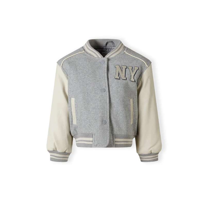 Image of Minoti Girls baseball style jacket with faux leather sleeves grey Light Grey female 7-8 Yrs
