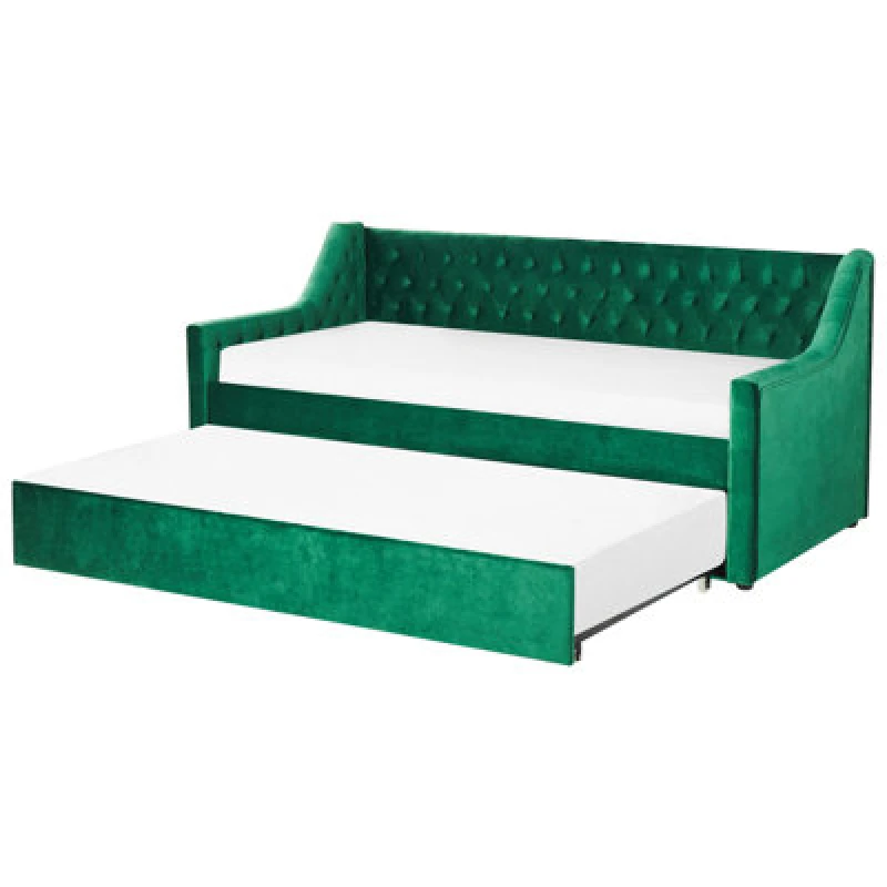 Image of Beliani Trundle Bed Velvet Montargis 90 X 200 Cm (Eu Single) Emerald Green