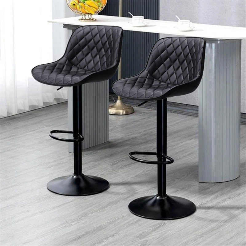 Image of Cottonfy UK 2 Pcs Faux Leather Height Adjustable Bar Stool - Black M