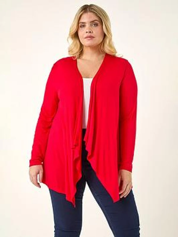 Image of Roman Womens Curve Waterfall Front Jersey Cardigan in Red Size: 16 Red Female 16