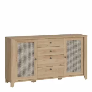 Image of Cestino 2 Door 4 Drawer Sideboard In Jackson Hickory Oak And Rattan Effect