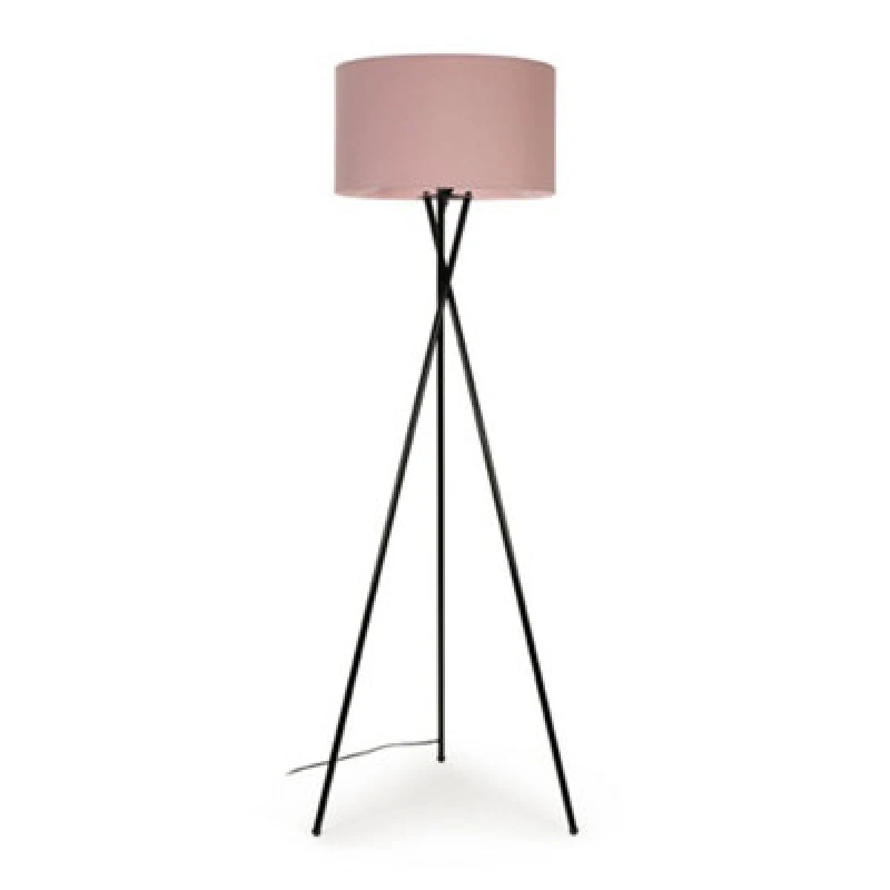 Image of ValueLights Camden Black Floor Lamp Large Pink Shade Black