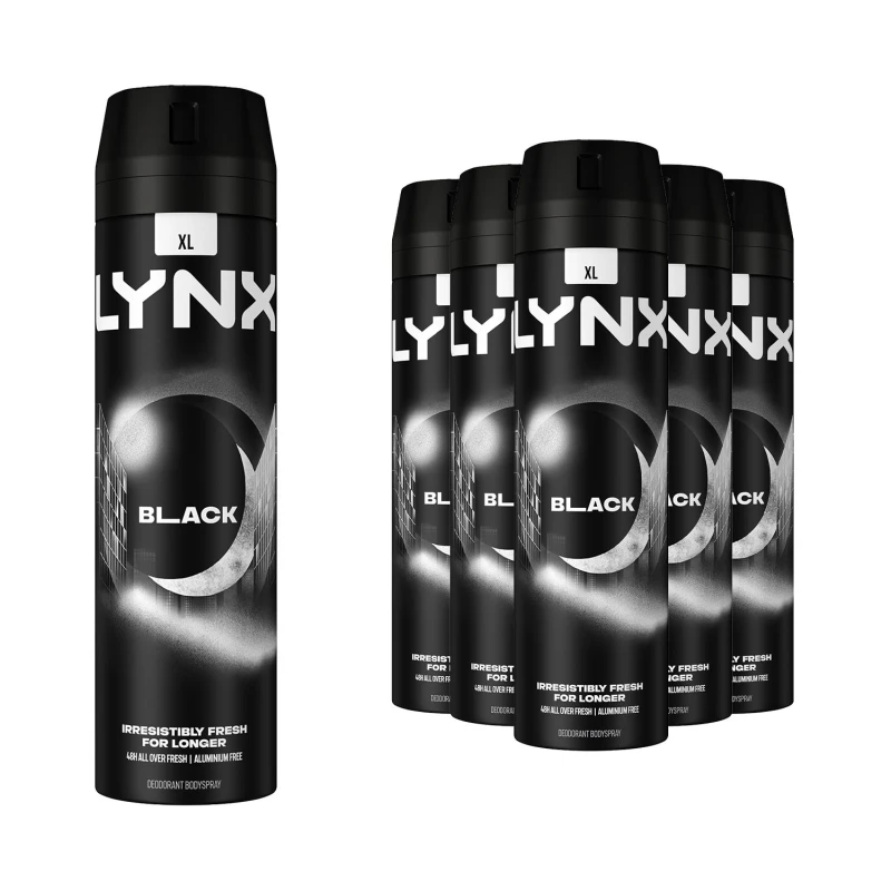 Image of Lynx Black 48H Fresh Frozen 'Body Spray' Deodorant, 6x200ml Black male