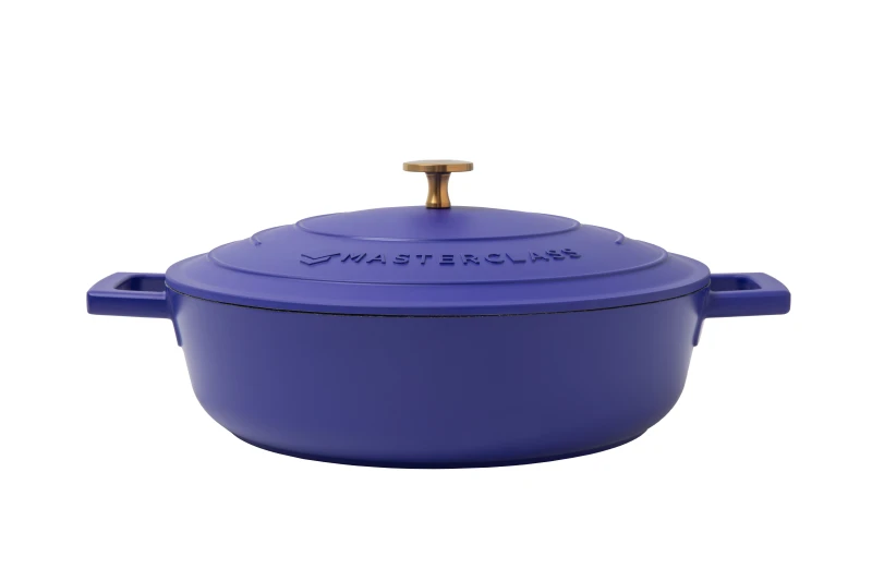 Image of MasterClass Cast Aluminium Casserole Dish Electric Blue Shallow Cooking Pot, 28cm, 4L, Gift Boxed Blue Unisex