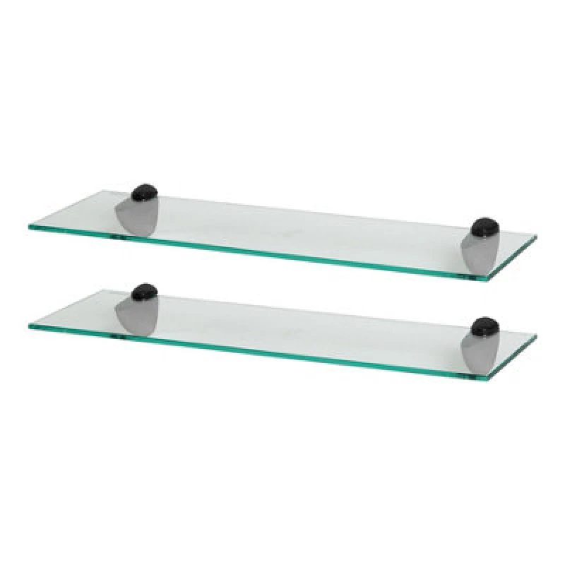 Image of Harbour Housewares 2X Floating Glass Shelves - 60Cm - Black Brackets - Bathroom Shower Storage Vanity Display Unit Shelf