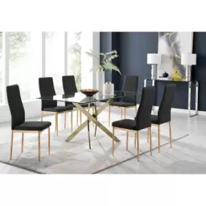 Image of Furniture Box Leonardo 6 Gold Dining Table and 6 Black Gold Leg Milan Chairs