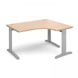 Image of TR10 deluxe right hand ergonomic desk 1400mm - silver frame and beech