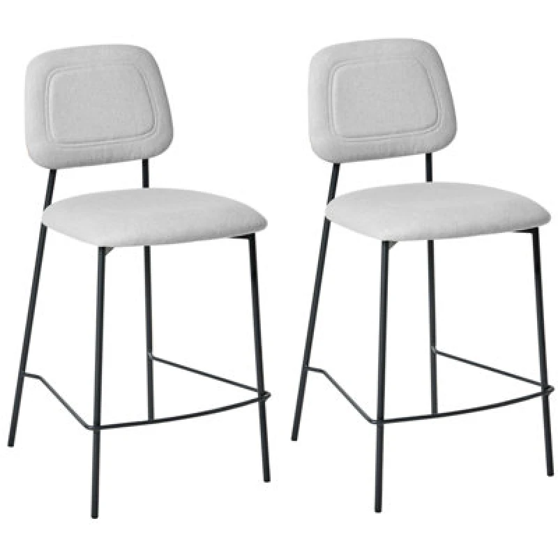 Image of Beliani Set Of 2 Bar Chairs Duette Faux Linen Light Grey