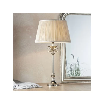 Image of Endon Lighting Leaf & Freya - Table Lamp Polished Nickel Plate & Oyster Silk 1 Light IP20 - E27