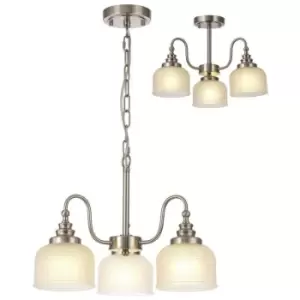 Image of Luminosa DeRuyter Semi Flush, Ceiling Pendant, 3 Light E27, Satin Nickel, Frosted Glass