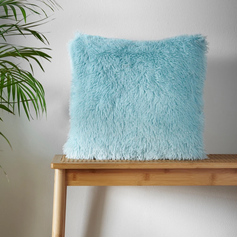 Image of Catherine Lansfield 'Cuddly' Faux Fur Cushion Duck Egg Blue