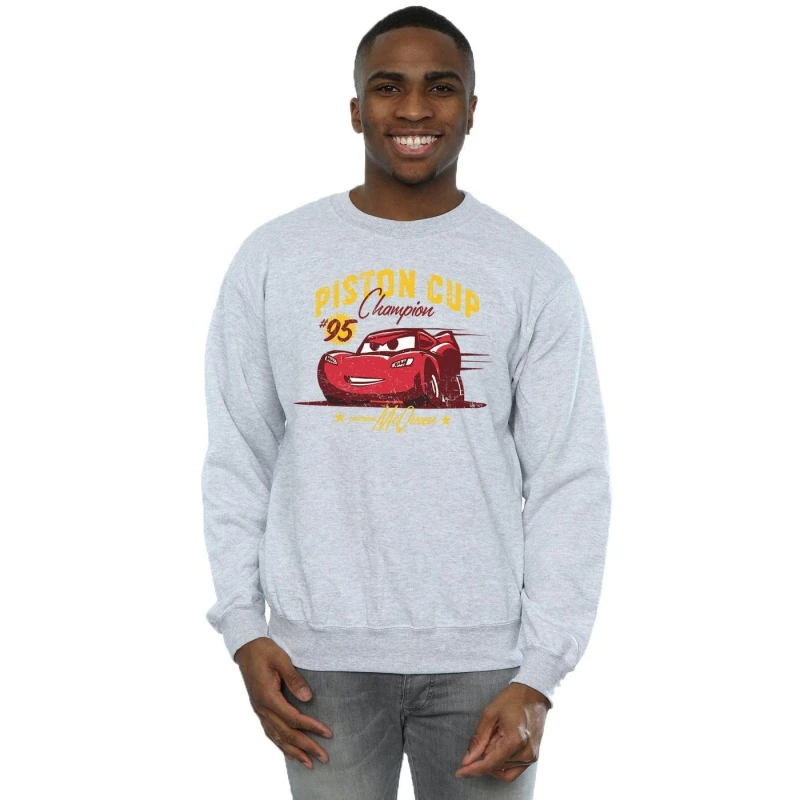Image of Disney Men Cars Piston Cup Champion Sweatshirt in Grey Size: Small Grey S Male 5057245929622