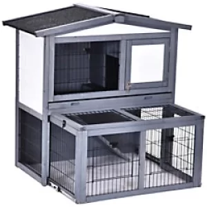 Image of PawHut Rabbit Hutch Grey, White 900 mm x 1015mm x 1000 mm