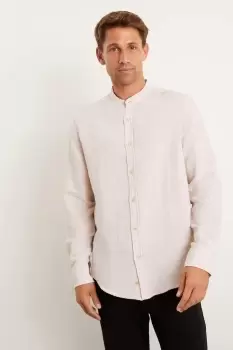 Image of Mens Slim Fit Stone Long Sleeve Two Tone Marl Grandad Shirt