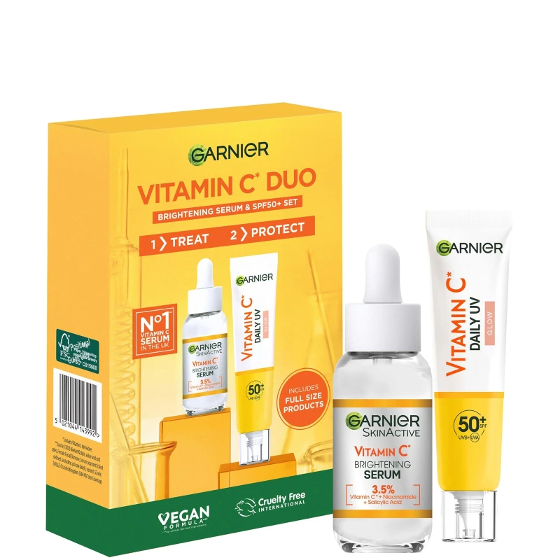 Image of Garnier Vitamin C Brightening Serum & Glow UV Fluid SPF 50+ Face Duo Set