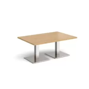 Image of Brescia rectangular coffee table with flat square brushed steel bases 1200mm x 800mm - oak