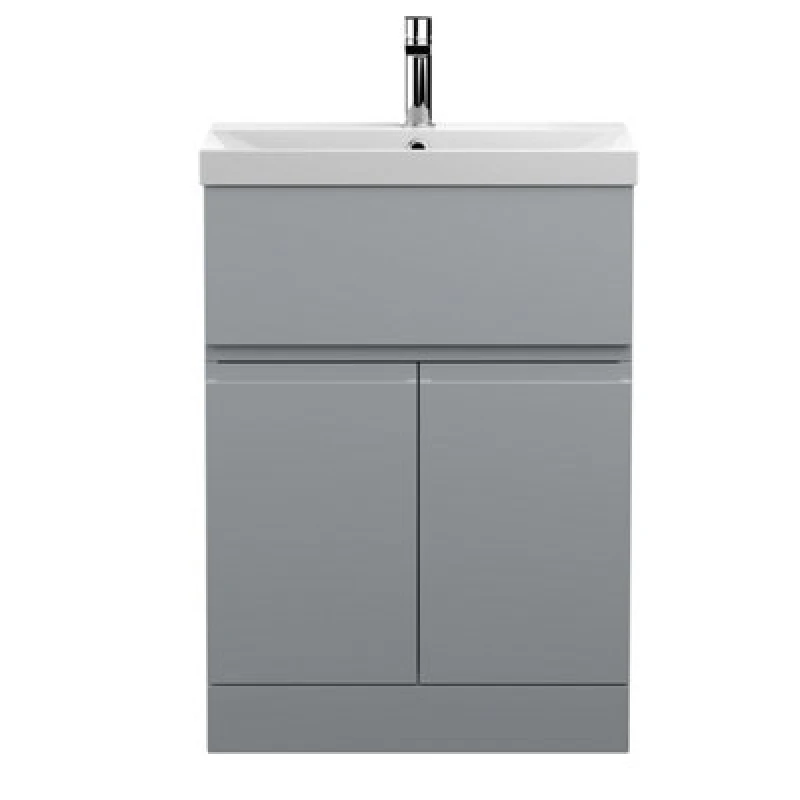 Image of Nuie Hudson Reed Urban Floor Standing 2 Door 1 Drawer Vanity Unit With Thin-Edge Basin, Modern Vanity Unit In Satin Grey, 600mm