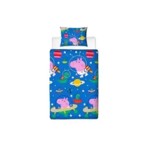 Image of Peppa Pig George Planets Single Duvet Set (One Size) (Blue)