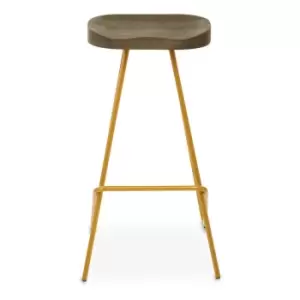 Image of Interiors By Ph Elm Wood Bar Stool With Gold Metal Legs