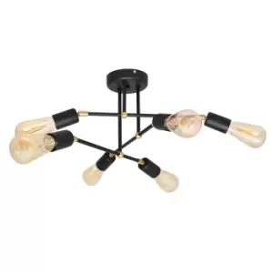 Image of Rosette Multi Arm Semi Flush Ceiling Light Black, Gold 50cm