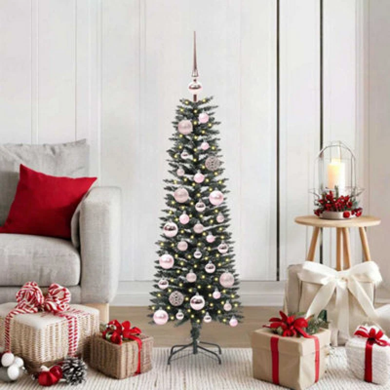 Image of vidaXL Artificial Christmas Tree with Stand, Pink Balls Green 40.5 x 40.5 x 120 cm, Green 3395918