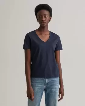 Image of GANT Women Original V-Neck T-Shirt (S) Blue