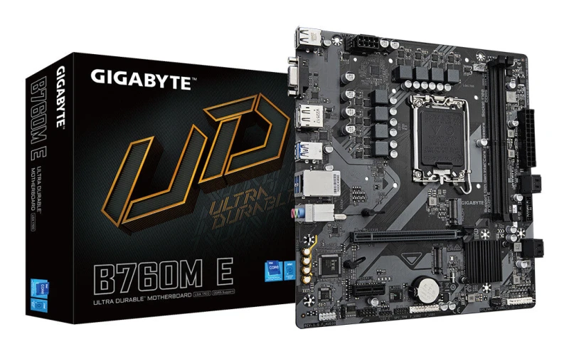 Image of Gigabyte Gigabyte B760M E Motherboard - Supports 14th Gen. Intel Core CPUs, 6+1+1 phases VRM, up to 7200MHz DDR5 (OC), 2xPCIe 4.0 M.2, 1 GbE LAN, USB