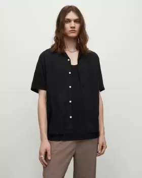 Image of AllSaints Canal Linen Blend Ramskull Relaxed Shirt