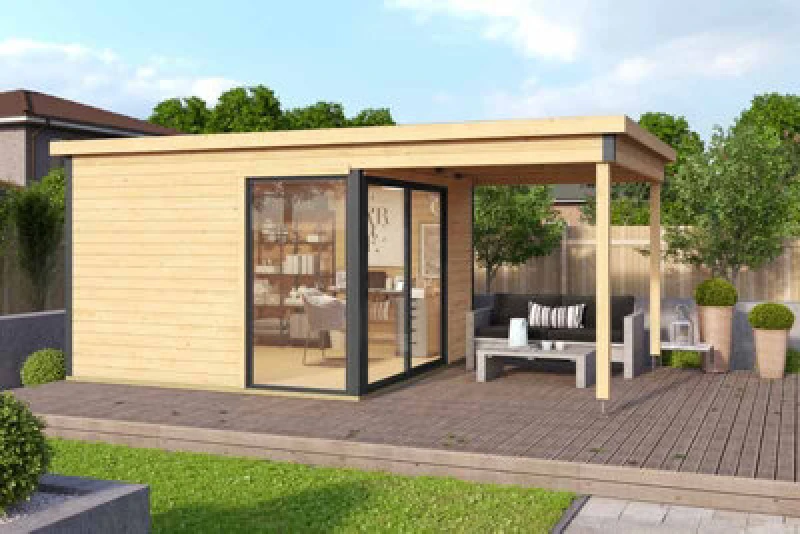Image of Lasita Maja Domeo 2 + Domeo 2 Al Pack Iso-Log Cabin, Wooden Garden Room, Timber Summerhouse, Home Office - L524 X W319.6 X H239.4 Cm