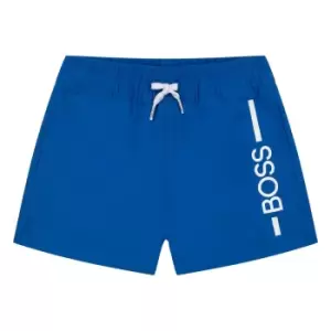 Image of Boss Kids Baby Boy Side Logo Swim Short In Blue - Size 12 Months