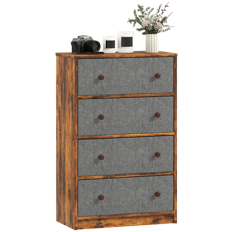 Image of HOMCOM Chest of Drawers, 4 Drawer Dresser for Bedroom, Grey and Rustic Brown, Grey 83D-036V00GY