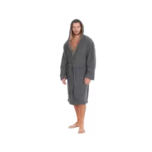 Image of Cargo Bay Mens Bonded Fleece Hooded Dressing Gown (L) (Grey)