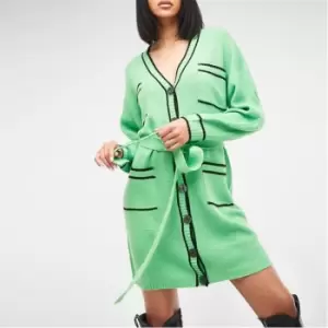 Image of Missguided Tall Contrast Belted Knit Cardigan Dress - Green