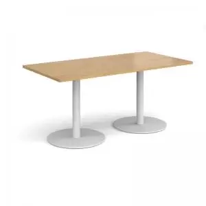 Image of Monza rectangular dining table with flat round white bases 1600mm x