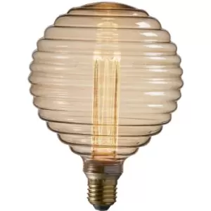 Image of Amber Tinted Ribbed Glass Lamp - 2.5W E27 LED Light Bulb - 1800k Warm White
