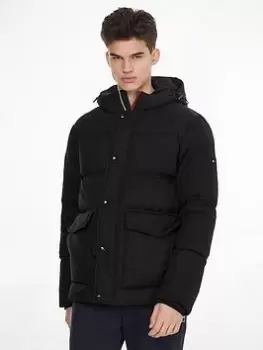 Image of Tommy Hilfiger Hilfiger Down Fill Padded Hooded Jacket - Black, Size S, Men