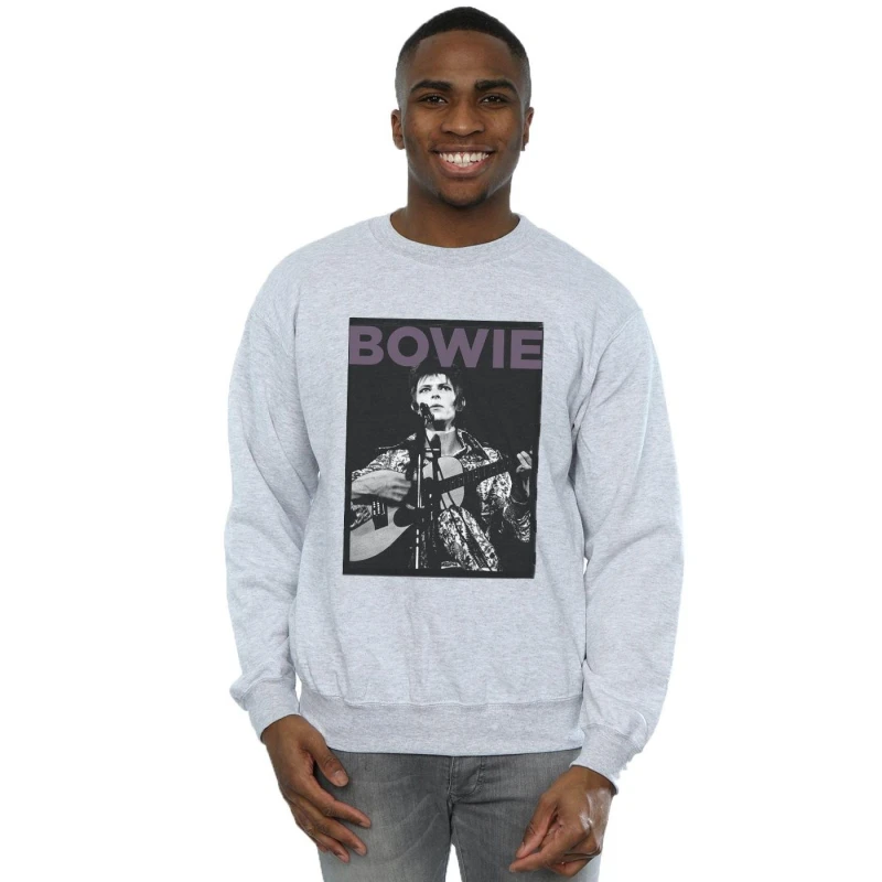 Image of David Bowie David Bowie Men Rock Poster Sweatshirt in Grey Size: Small Grey S Male 5057972009451