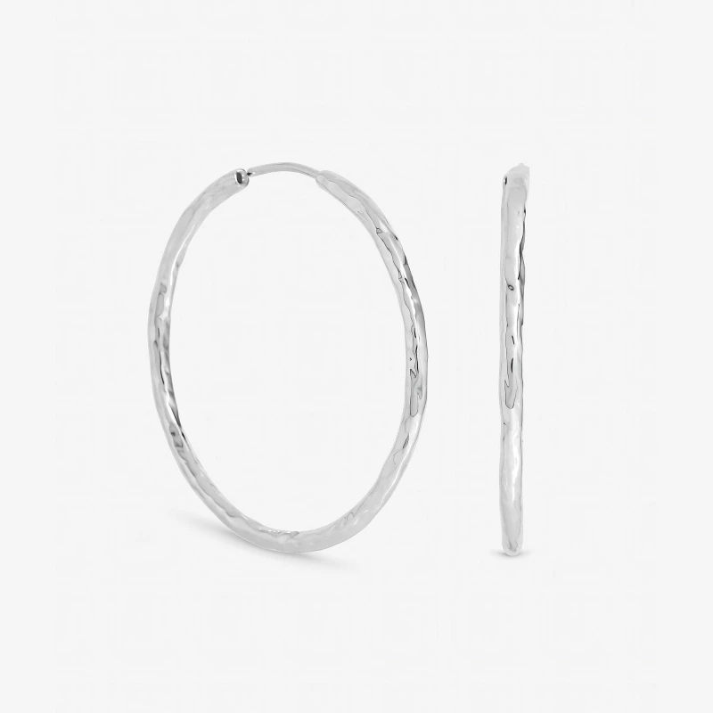 Image of Inicio Sterling Silver Plated Molten Large Sleeper Hoops Hoop Earrings One Size Silver 41536611000