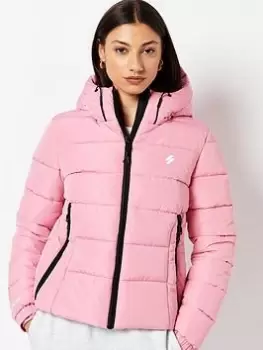 Image of Superdry Hooded Sports Padded Jacket - Pink, Size 10, Women