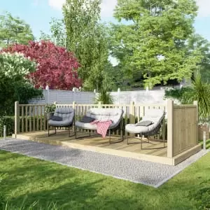 Image of Power 6 x 18ft Timber Decking Kit With Handrails On 3 Sides - Garden & Outdoor
