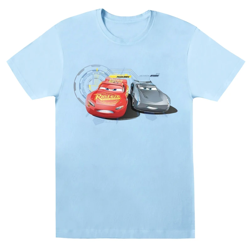 Image of Disney Men Cars Lightning Vs Storm T-Shirt in Baby Blue Size: Small Baby Blue S Male 5059568311115