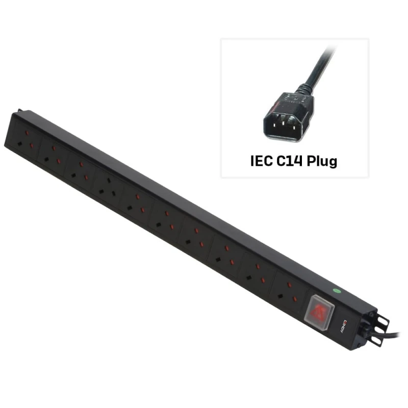 Image of Lindy Lindy 10 Way UK Mains Sockets, Vertical PDU with IEC Mains Cable 29986
