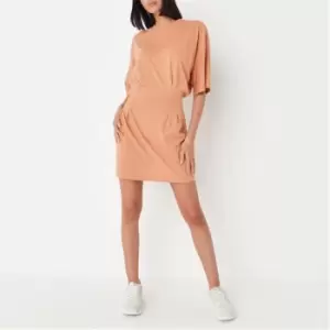 Image of Missguided Cinched Waist t Shirt Dress - Neutral