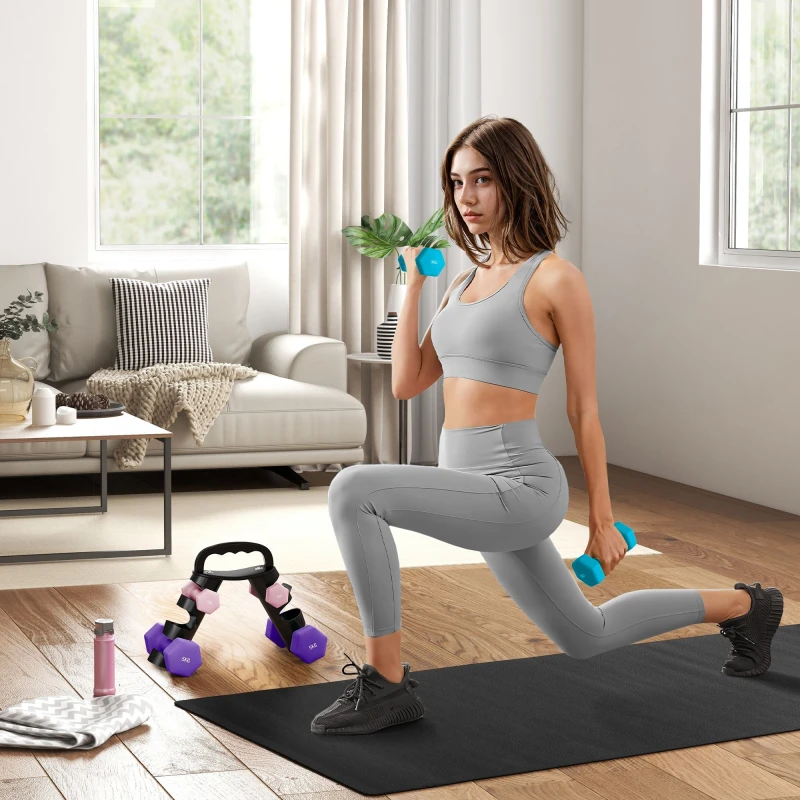 Image of SPORTNOW Dumbbells Set with Storage Rack, 2 x 1kg, 2 x 3kg, 2 x 5kg, Pink Multicolor Unisex